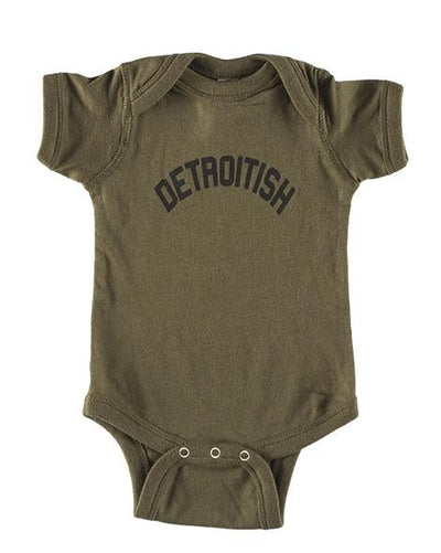INK DETROIT DETROITISH BABY ONESIE - MILITARY GREEN